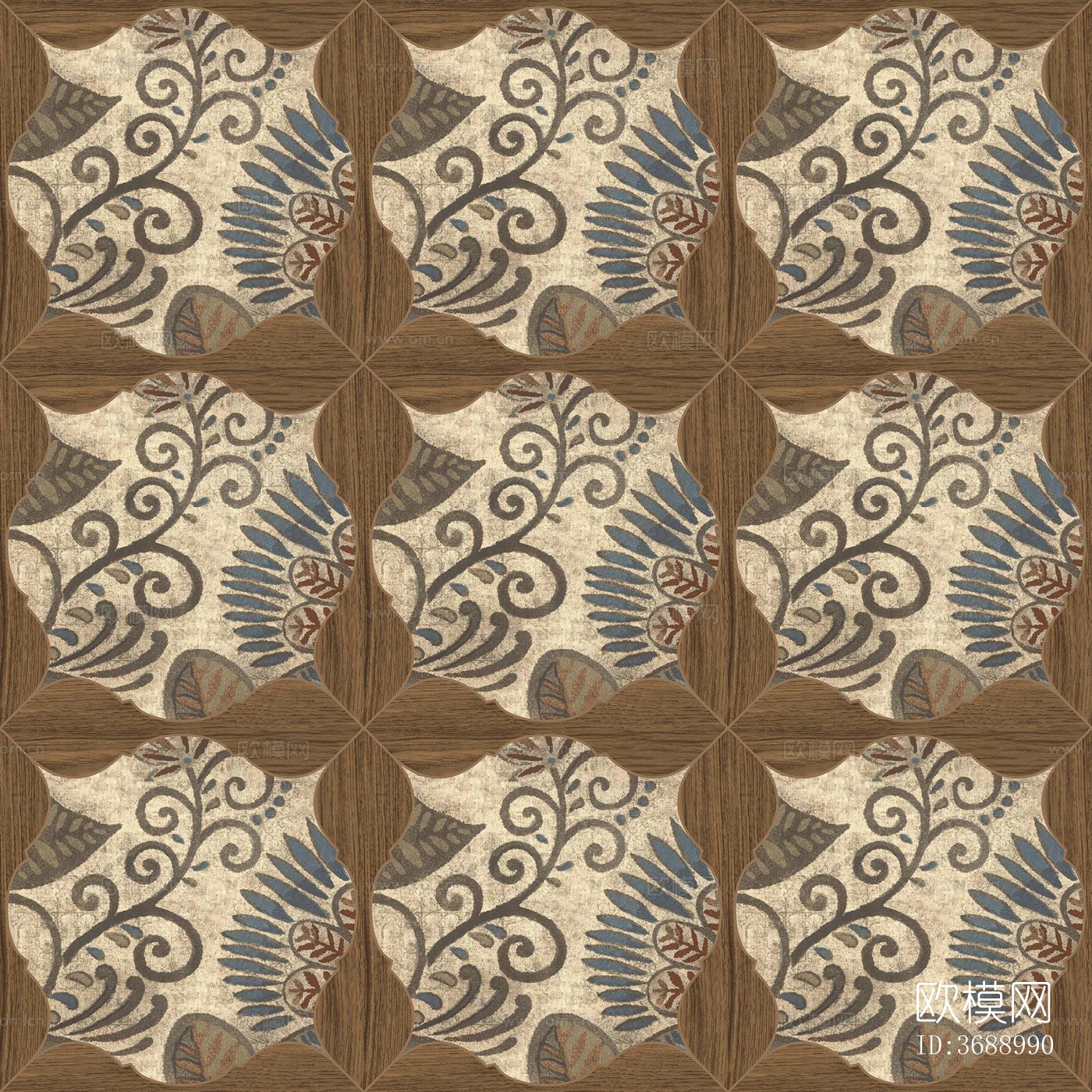 复古法式木纹木框拼花瓷砖下载