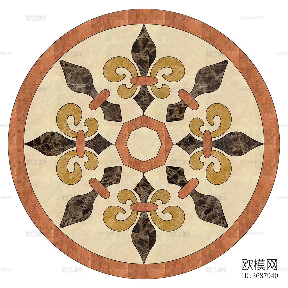 圆形免扣大理石材拼花图案纹理下载
