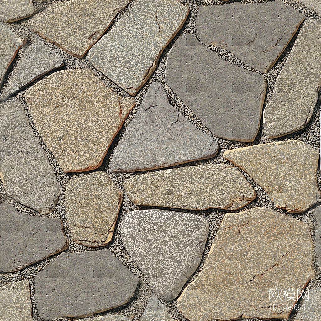 无缝棕黄色不规则拼花石板地砖人行道路地面广场铺贴下载