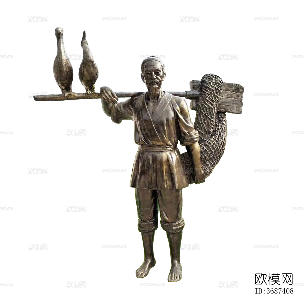 2D人物铜像雕塑 人物剪影雕塑 人物雕塑 古人雕塑 渔夫雕塑下载