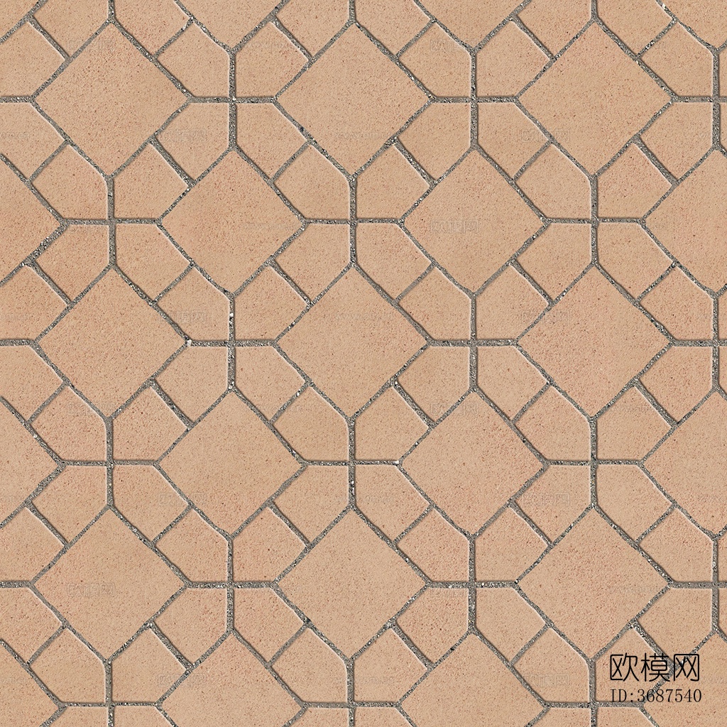 无缝陶瓦几何拼花地砖人行道路地面广场铺贴下载