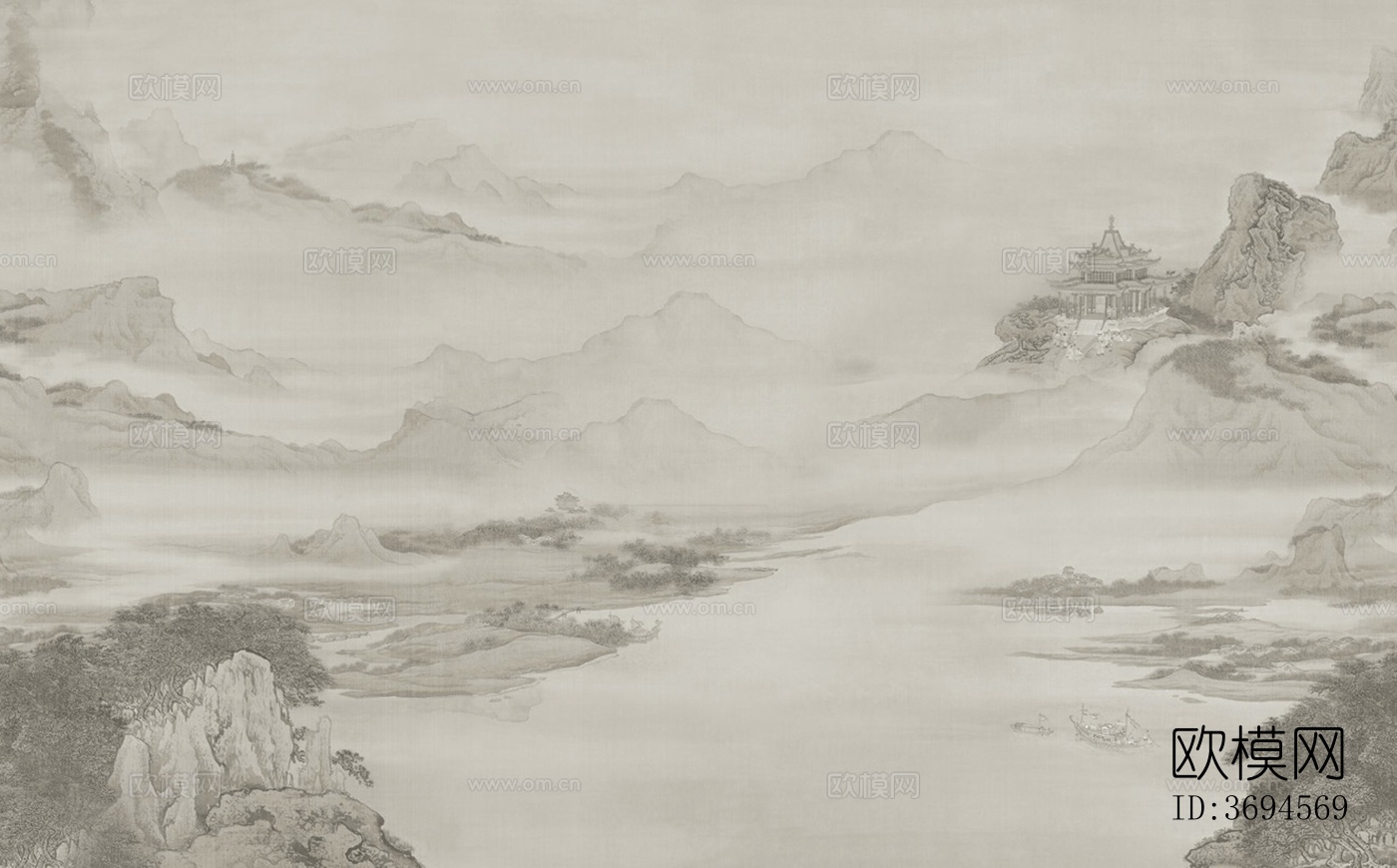 新中式山水壁画下载