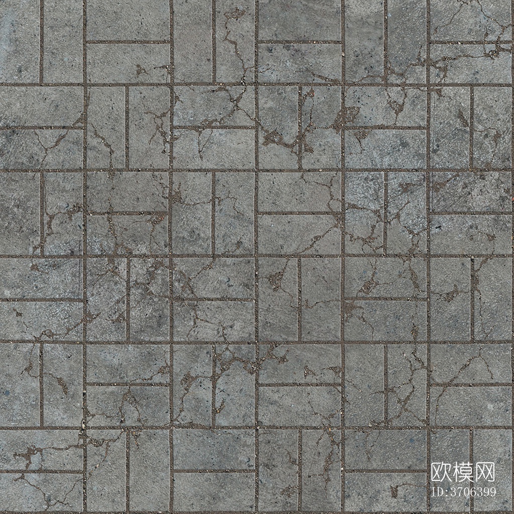 无缝破损水泥拼花地砖人行道路地面广场铺贴下载