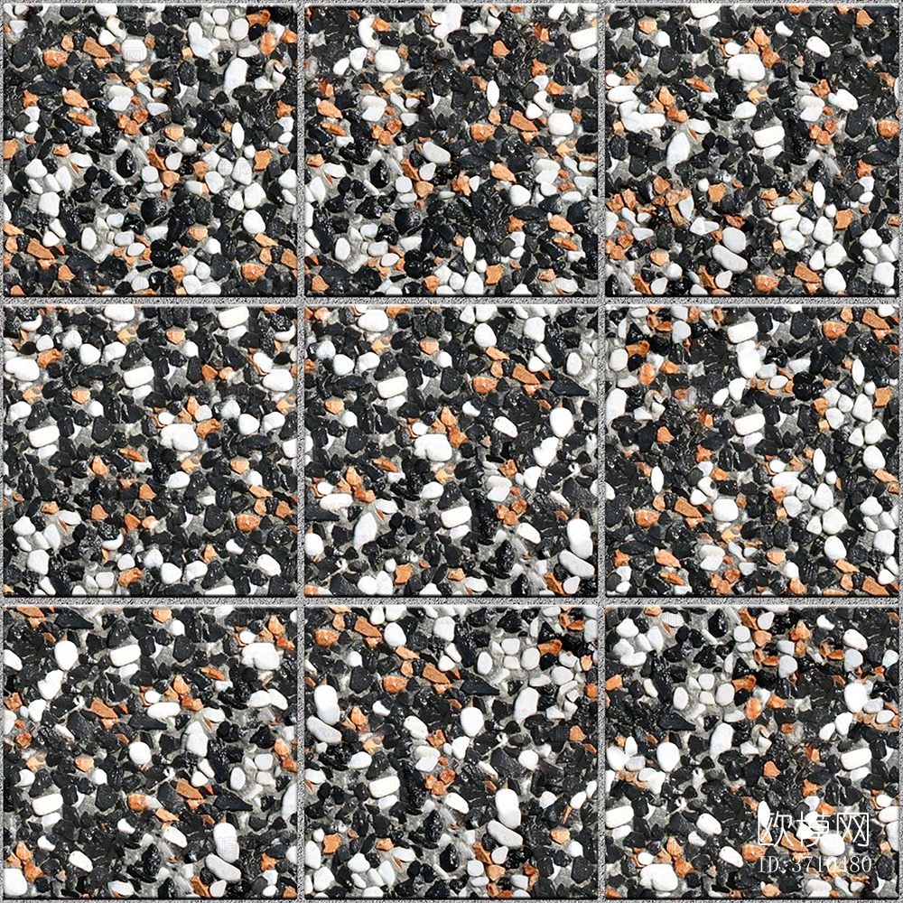 无缝黑色鹅软石碎石砾石地砖人行道路地面广场铺贴下载