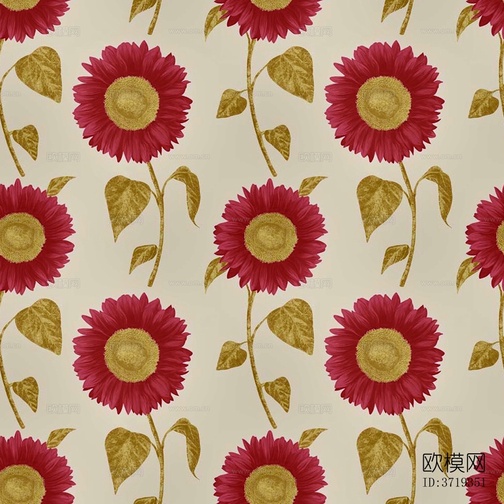 无缝红色欧式田园风格碎花向日葵花纹图案壁纸壁布墙布下载
