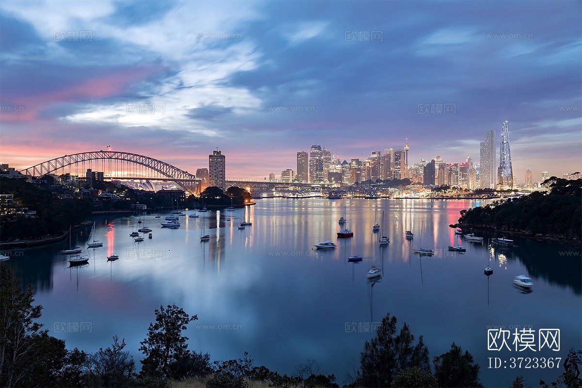 夜晚城市江边外景下载
