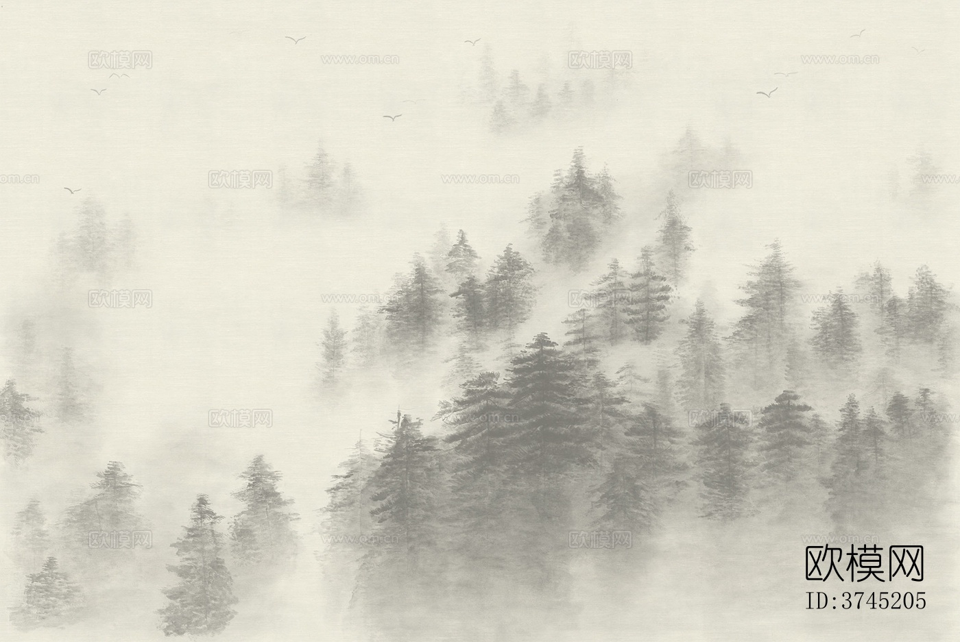 柔然中式山林壁画贴图下载