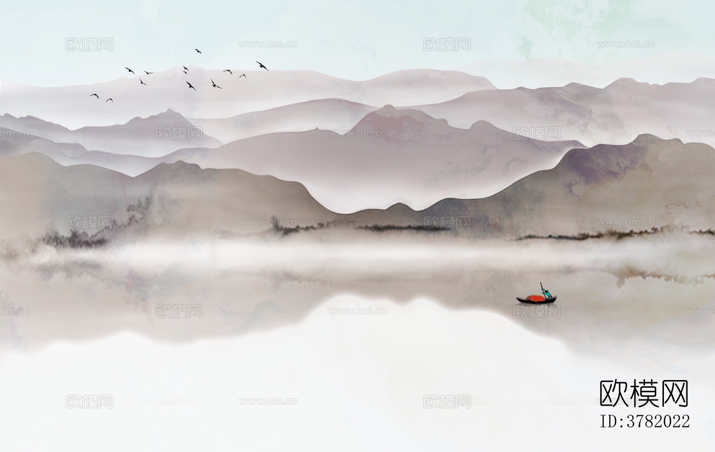 新中式山水意境壁画下载