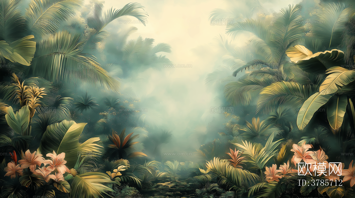 热带雨林文艺植物壁纸壁画贴图下载