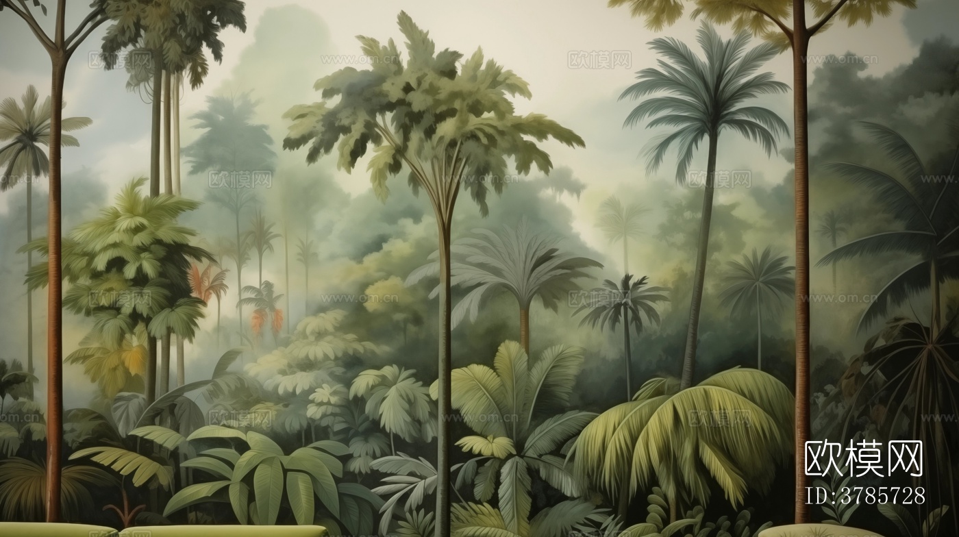 热带雨林文艺植物壁纸壁画贴图下载