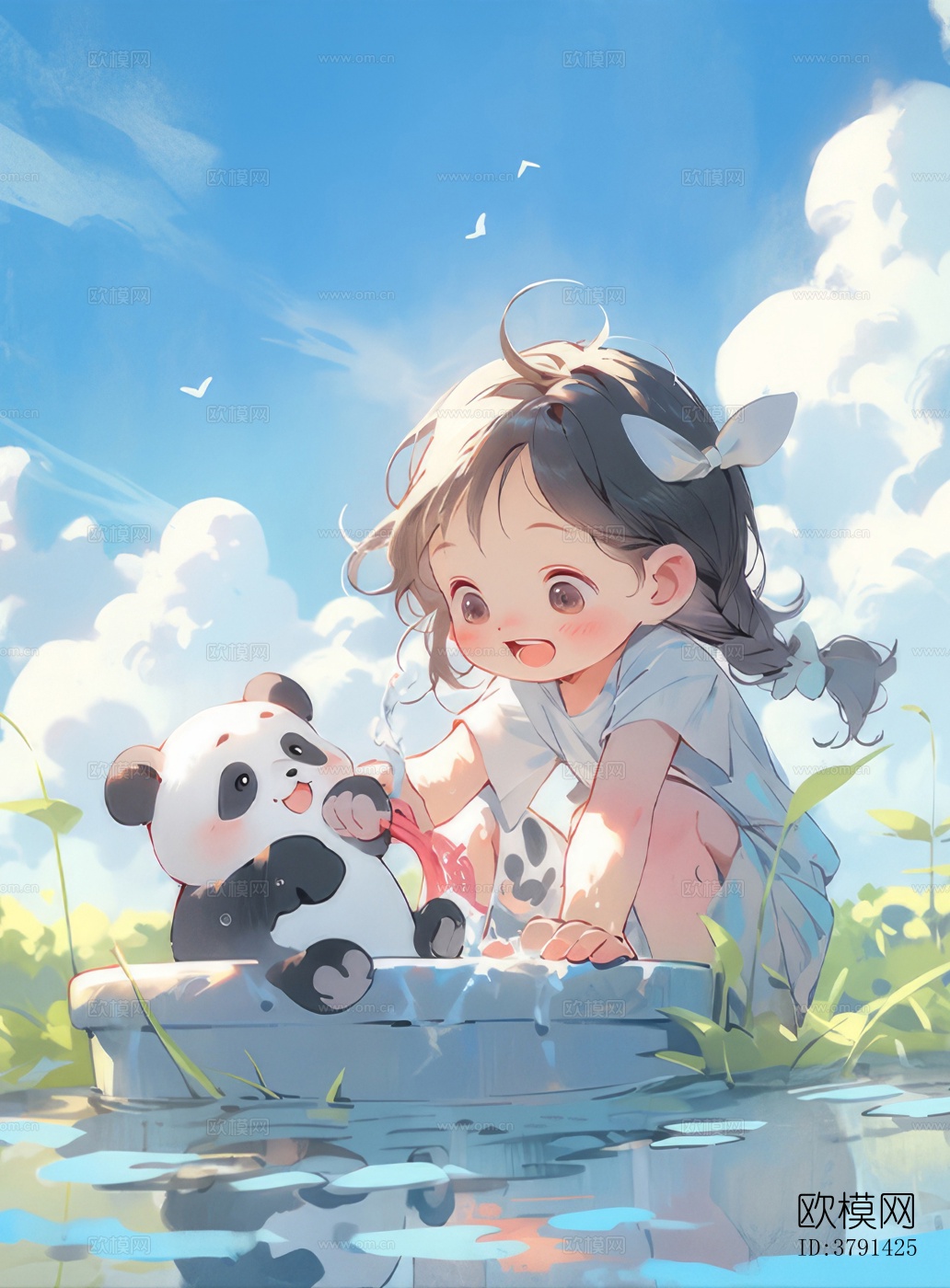 动漫卡通可爱女孩儿童房挂画画芯贴图