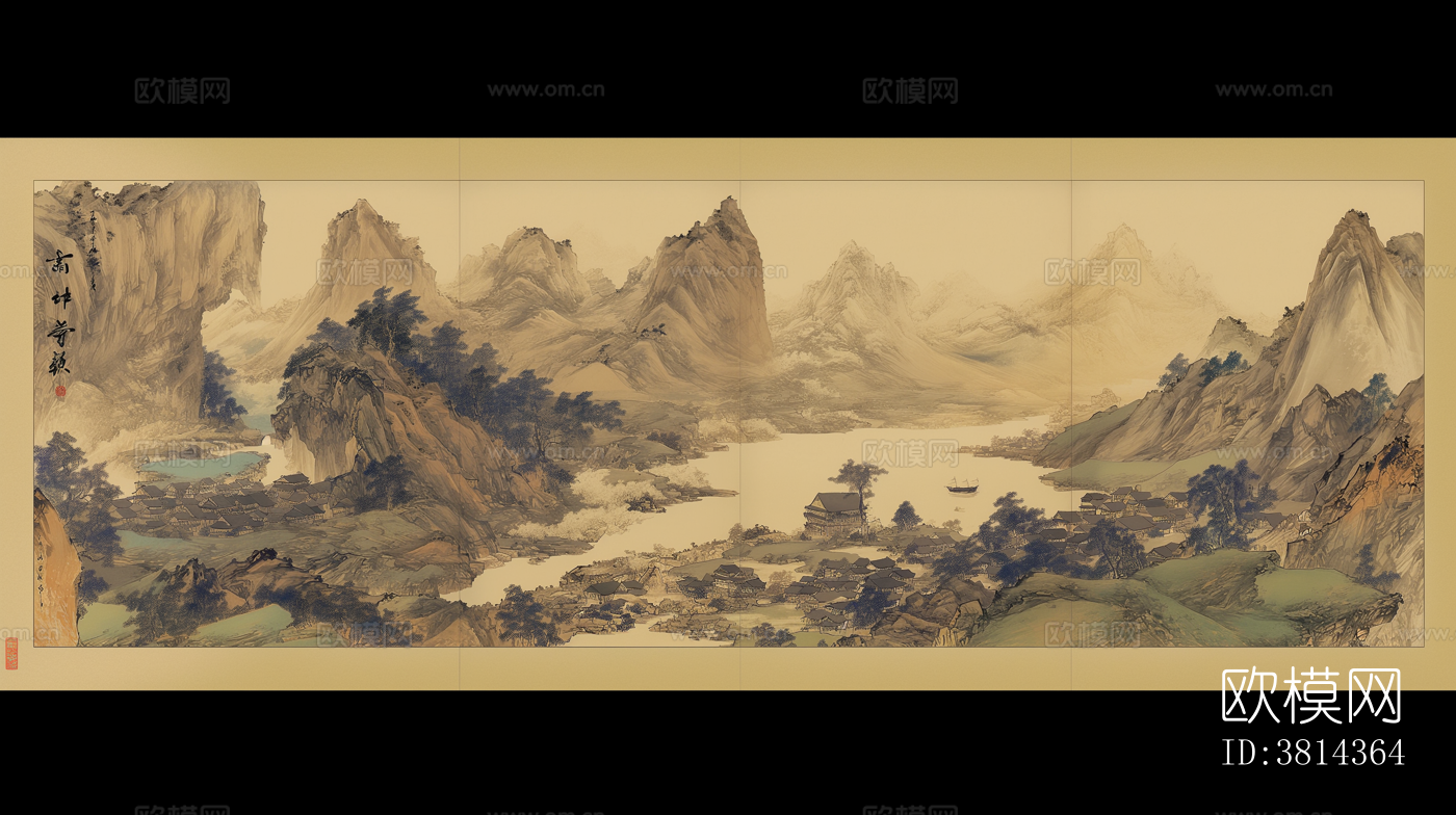 新中式壁画软包装饰画贴图下载