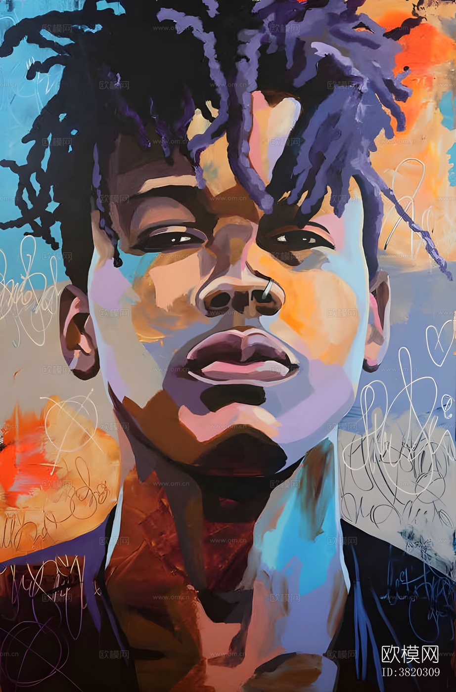 现代抽象油画人物装饰画贴图下载