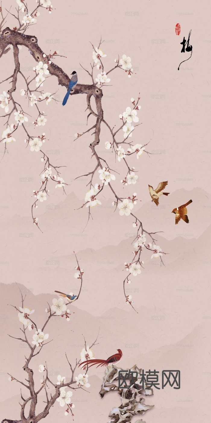 中式壁纸 中式装饰画 花鸟鱼虫 挂画 高清图下载