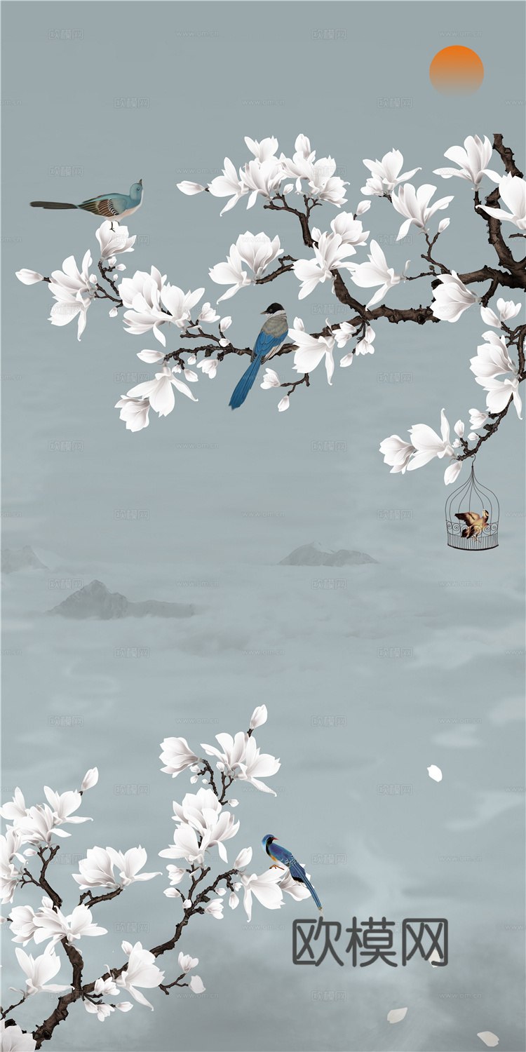 中式壁纸 中式装饰画 花鸟鱼虫 挂画 高清图下载