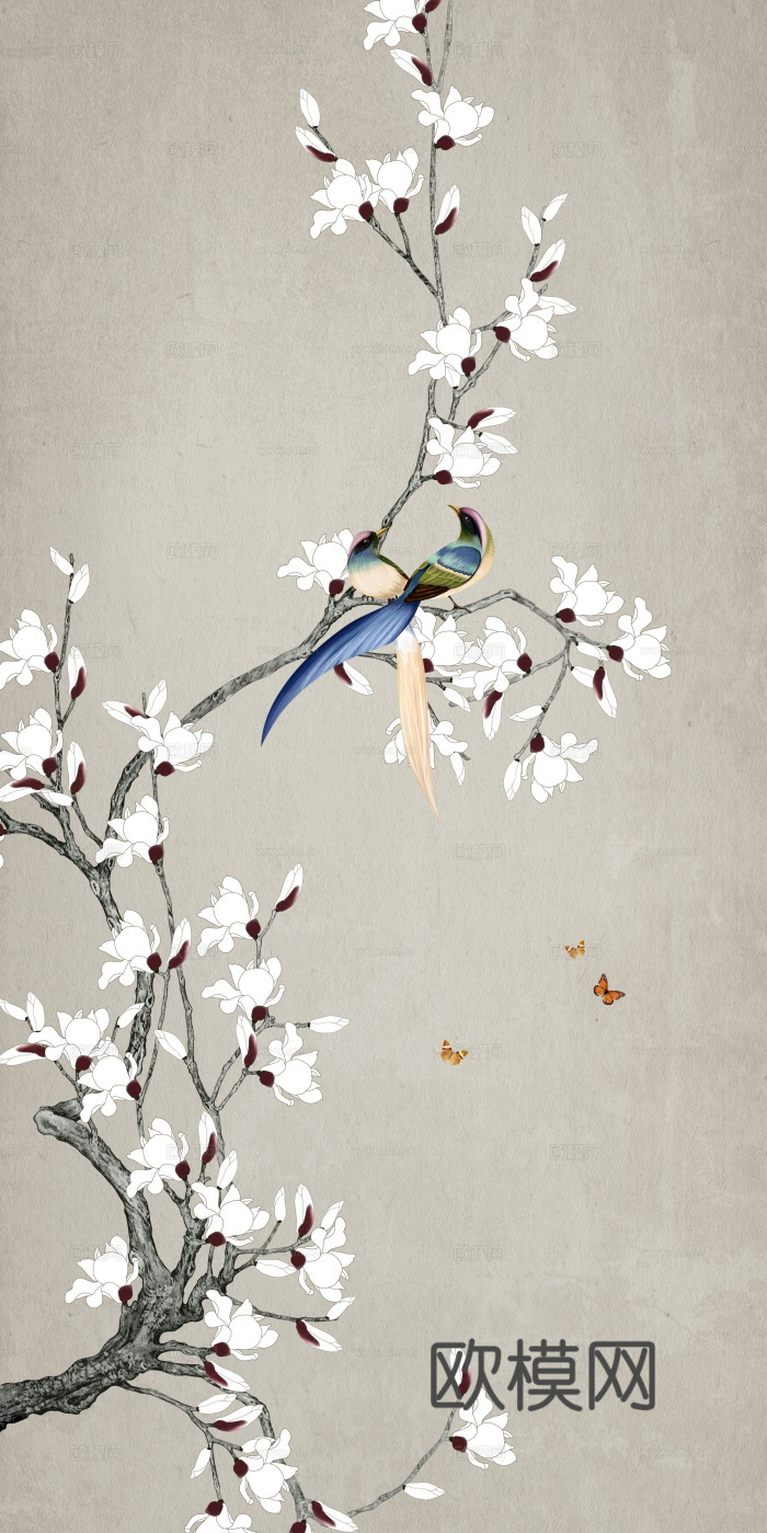 中式壁纸 中式装饰画 花鸟鱼虫 挂画 高清图下载