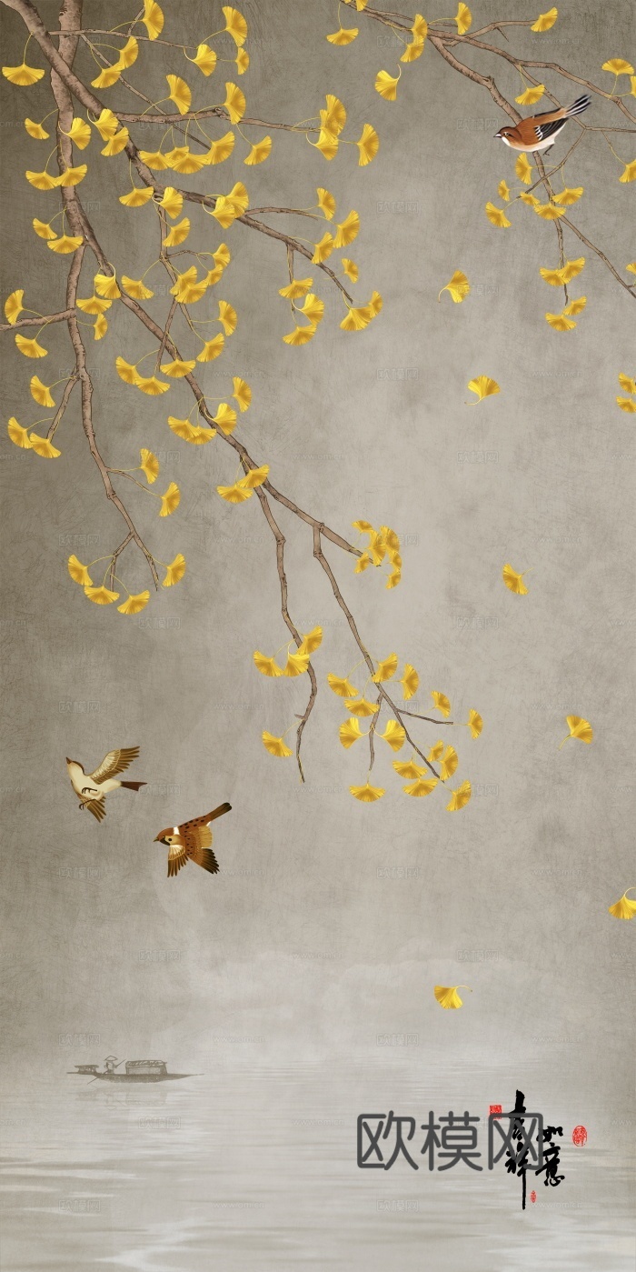 中式壁纸 中式装饰画 花鸟鱼虫 挂画 高清图下载