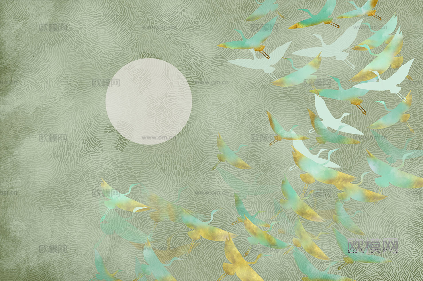 新中式山水壁纸  中式装饰画圆画 挂画下载