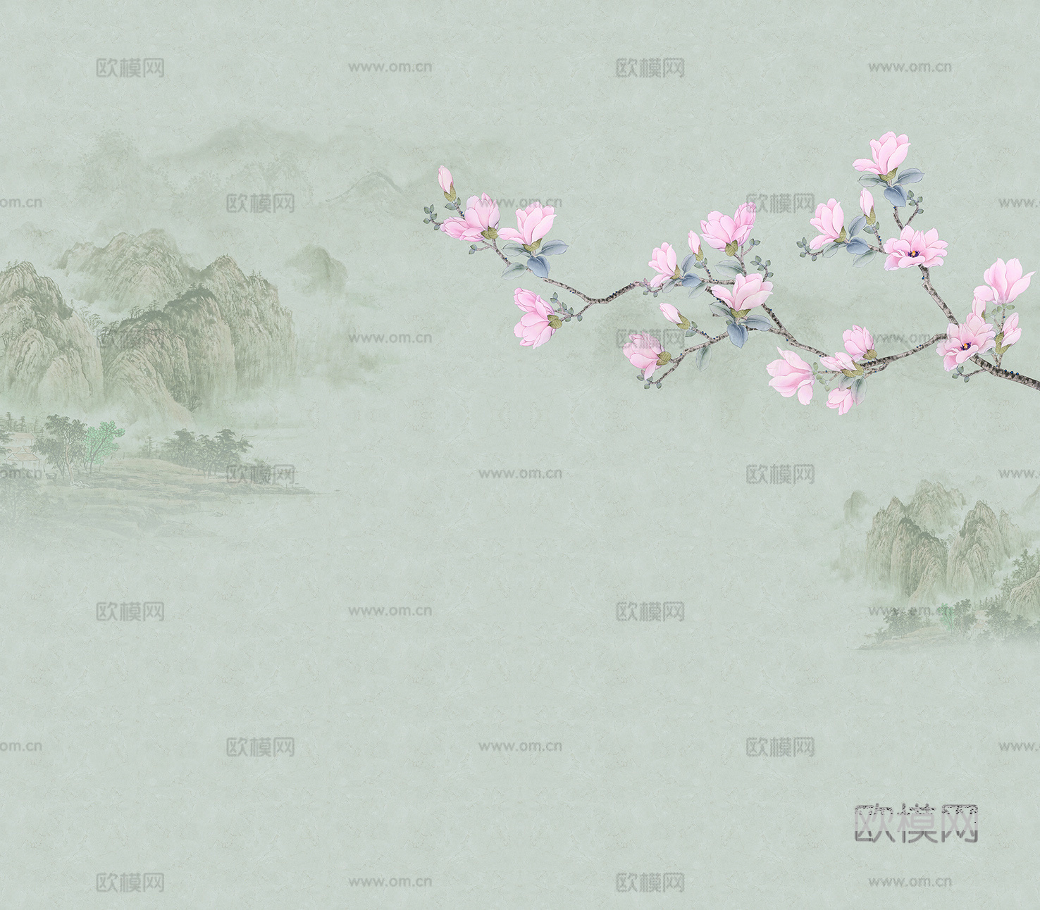 新中式山水壁纸  中式装饰画圆画 挂画下载