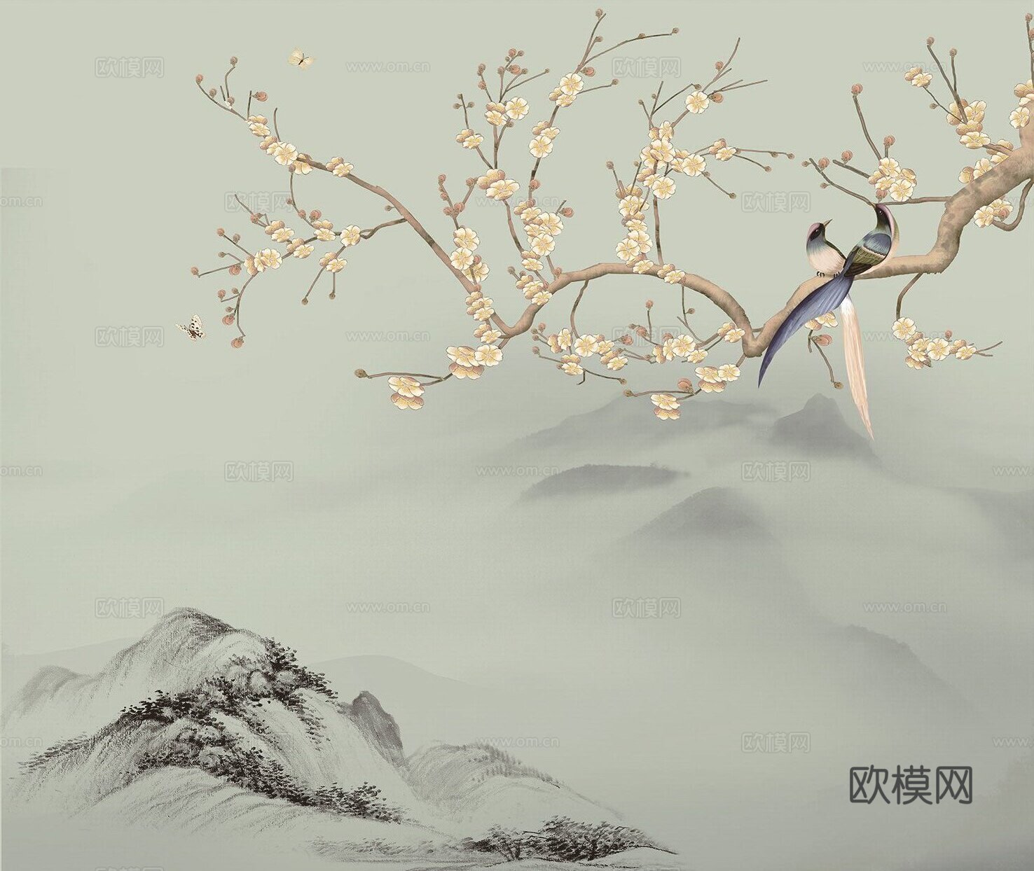 新中式山水壁纸  中式装饰画圆画 挂画下载