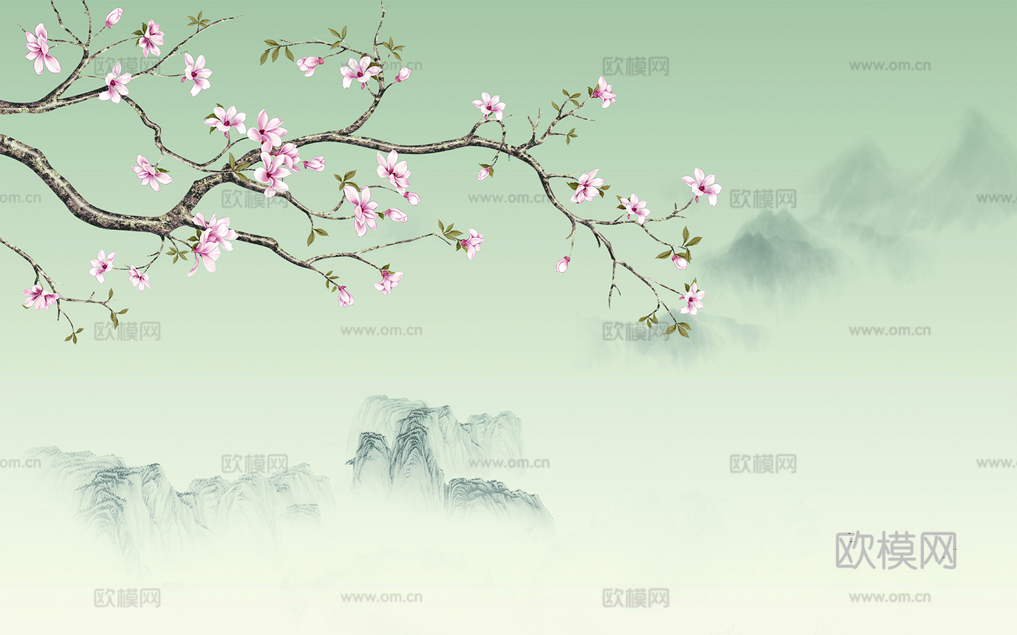 新中式山水壁纸  中式装饰画圆画 挂画下载