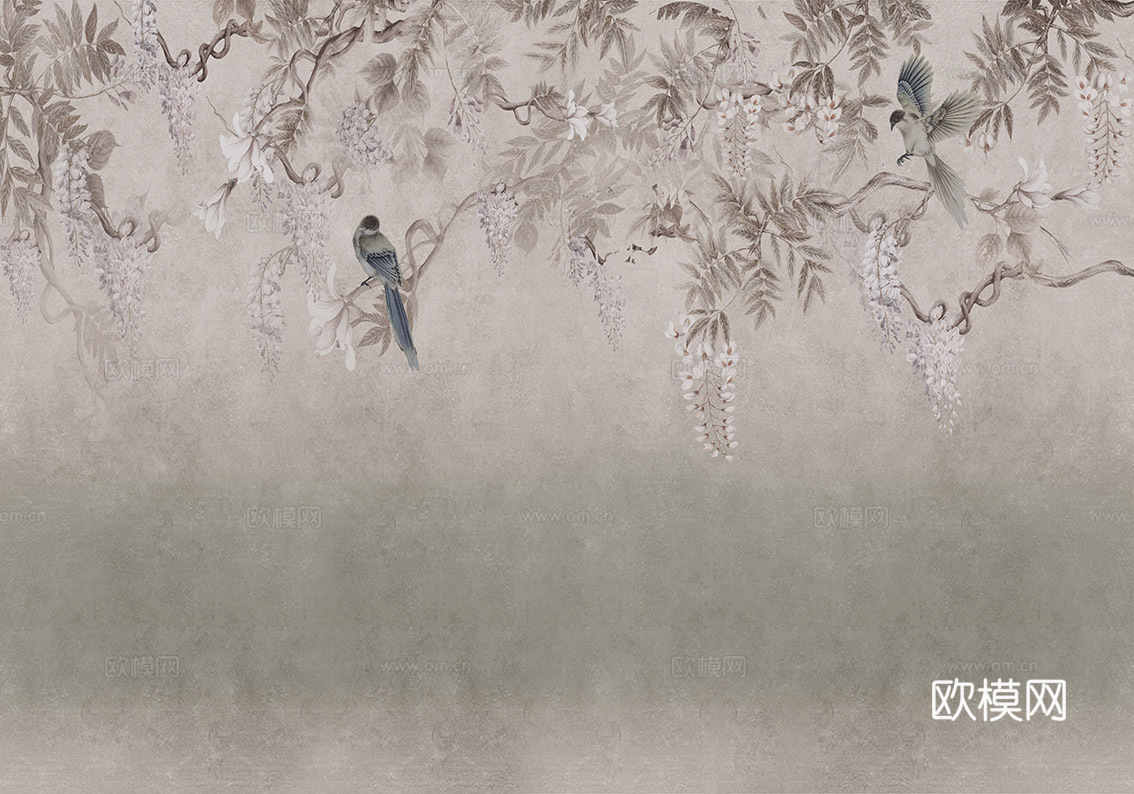 新中式山水壁纸  中式装饰画圆画 挂画下载