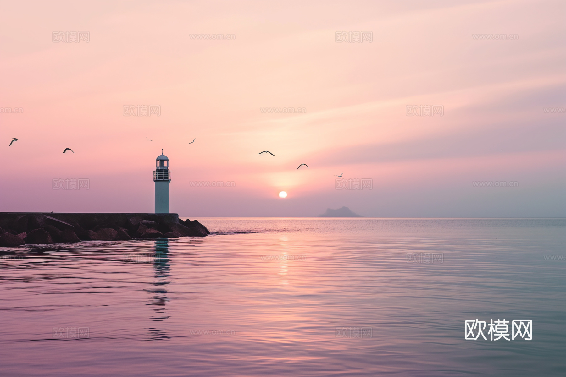 海岸灯塔日落大海风景外景天空下载