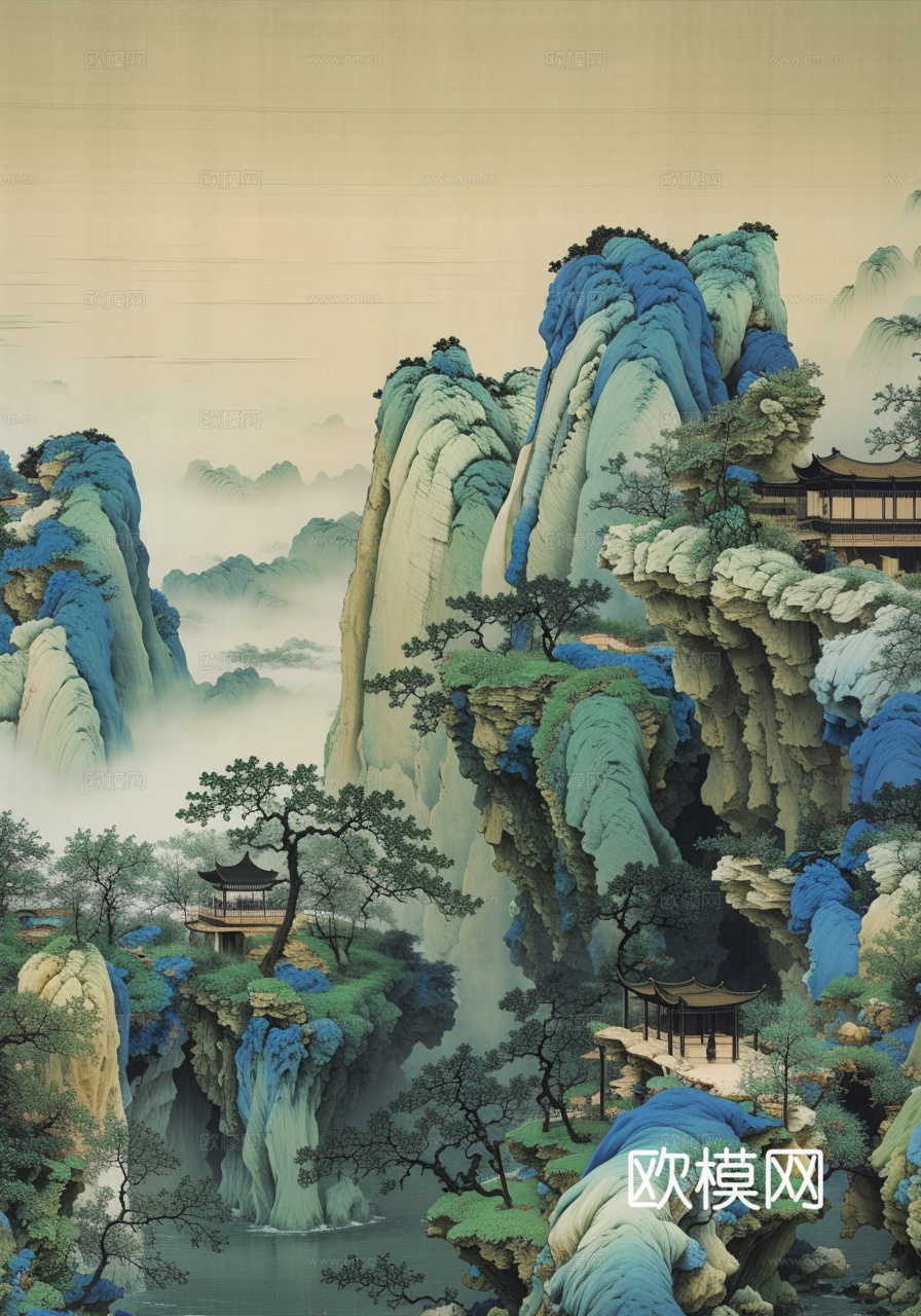 千里江山图 山水画下载（渲染图4）