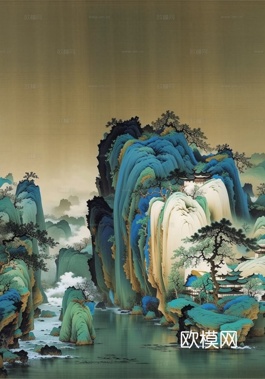 千里江山图 山水画下载（渲染图1）