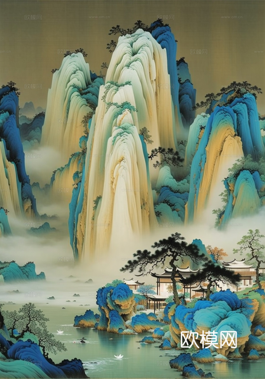 千里江山图 山水画下载（渲染图1）