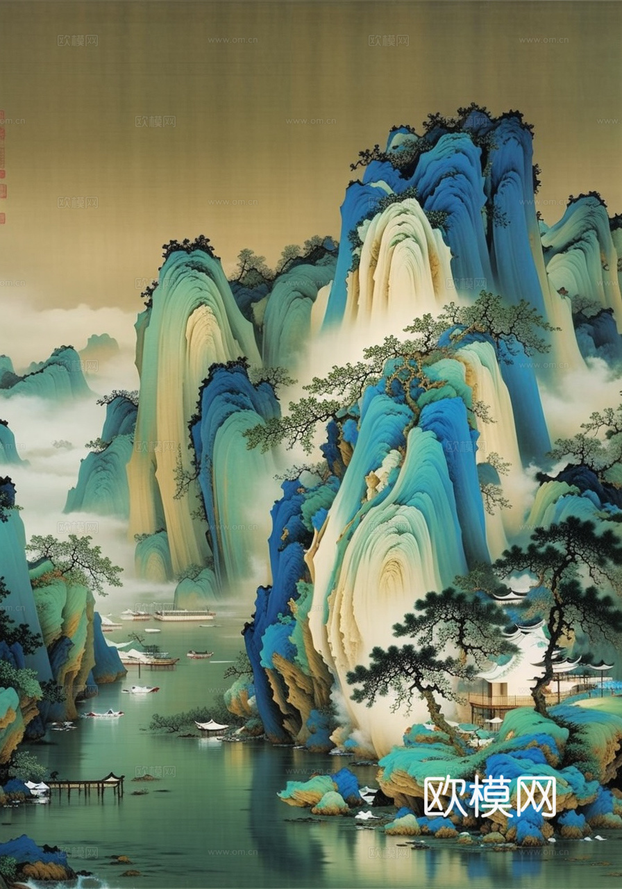 千里江山图 山水画下载（渲染图2）