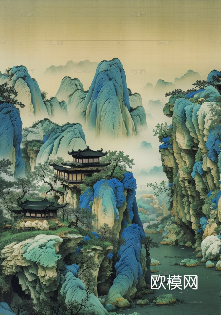 千里江山图 山水画下载（渲染图1）