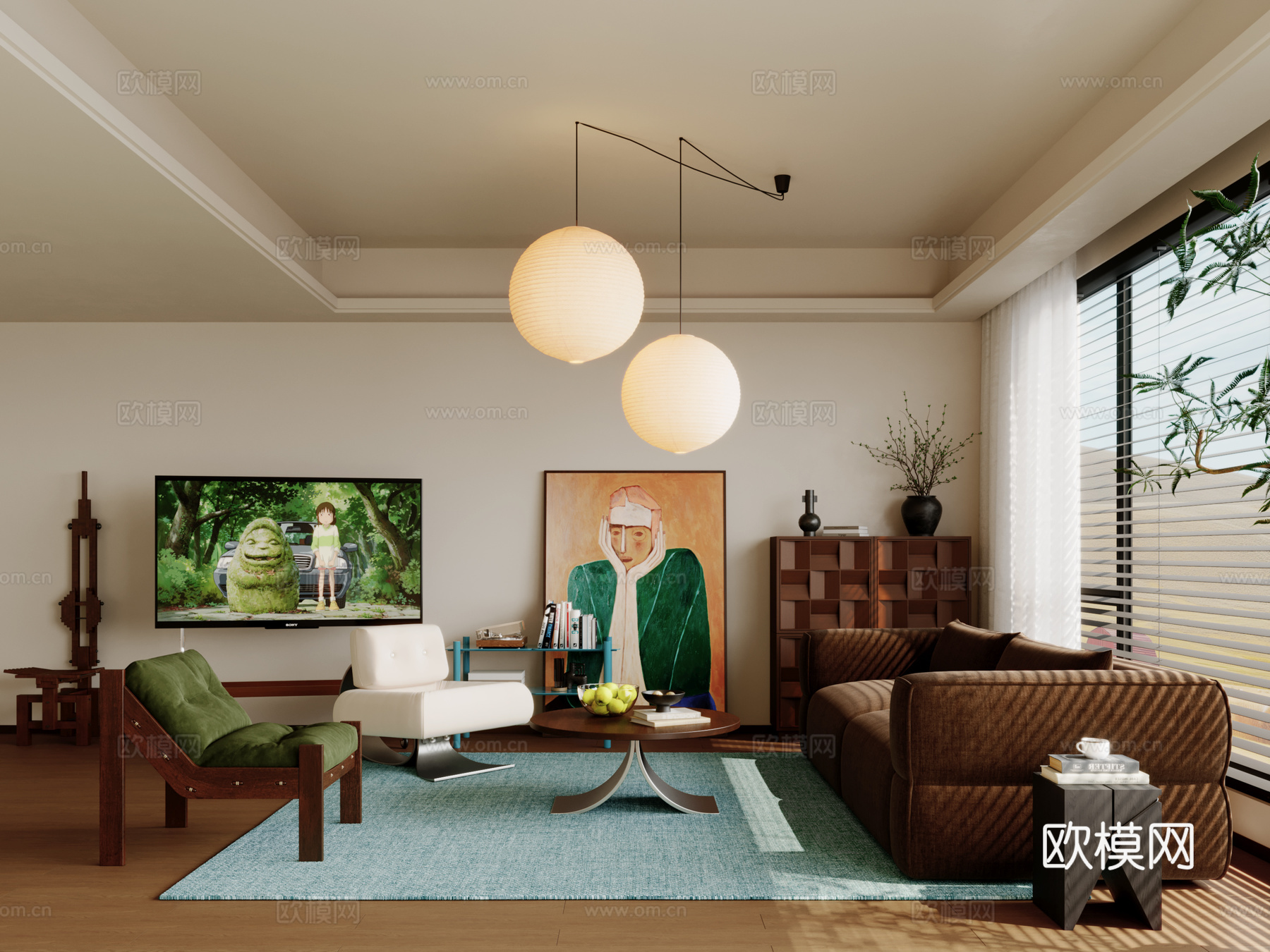 中古风客厅3d模型下载（渲染图1）