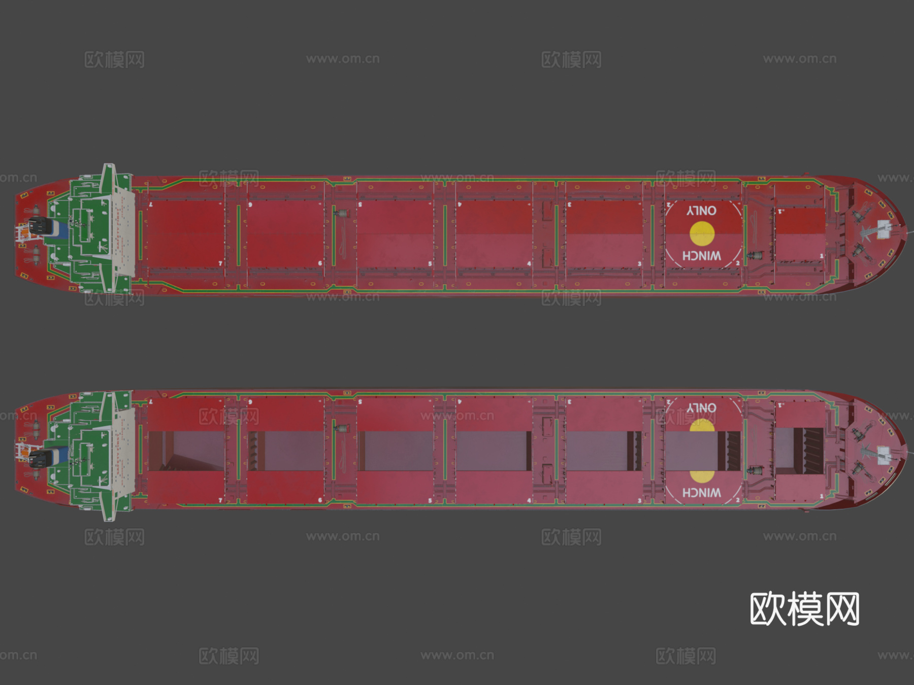 散装货船红色3d模型