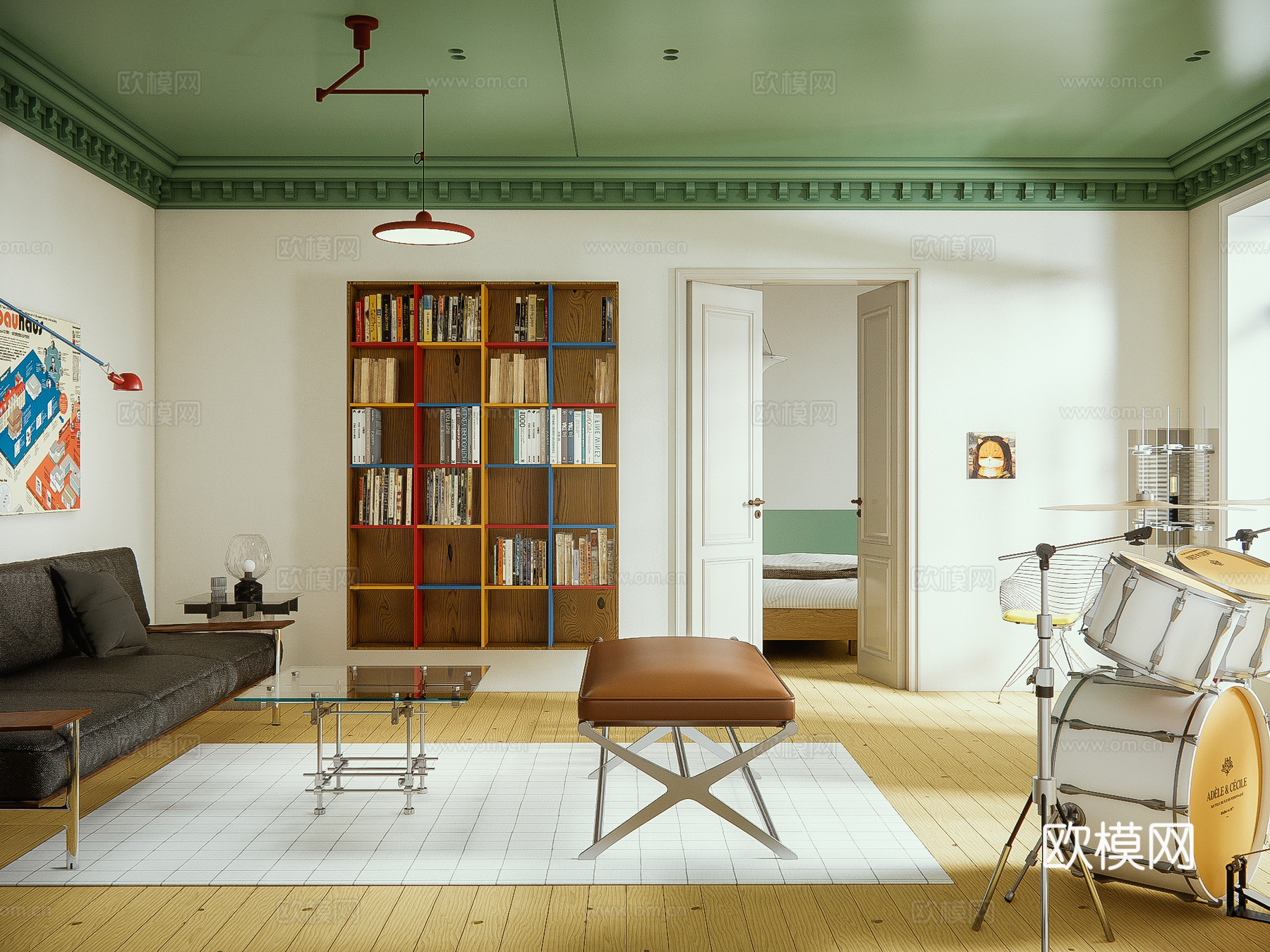 中古风客厅3d模型下载（渲染图1）