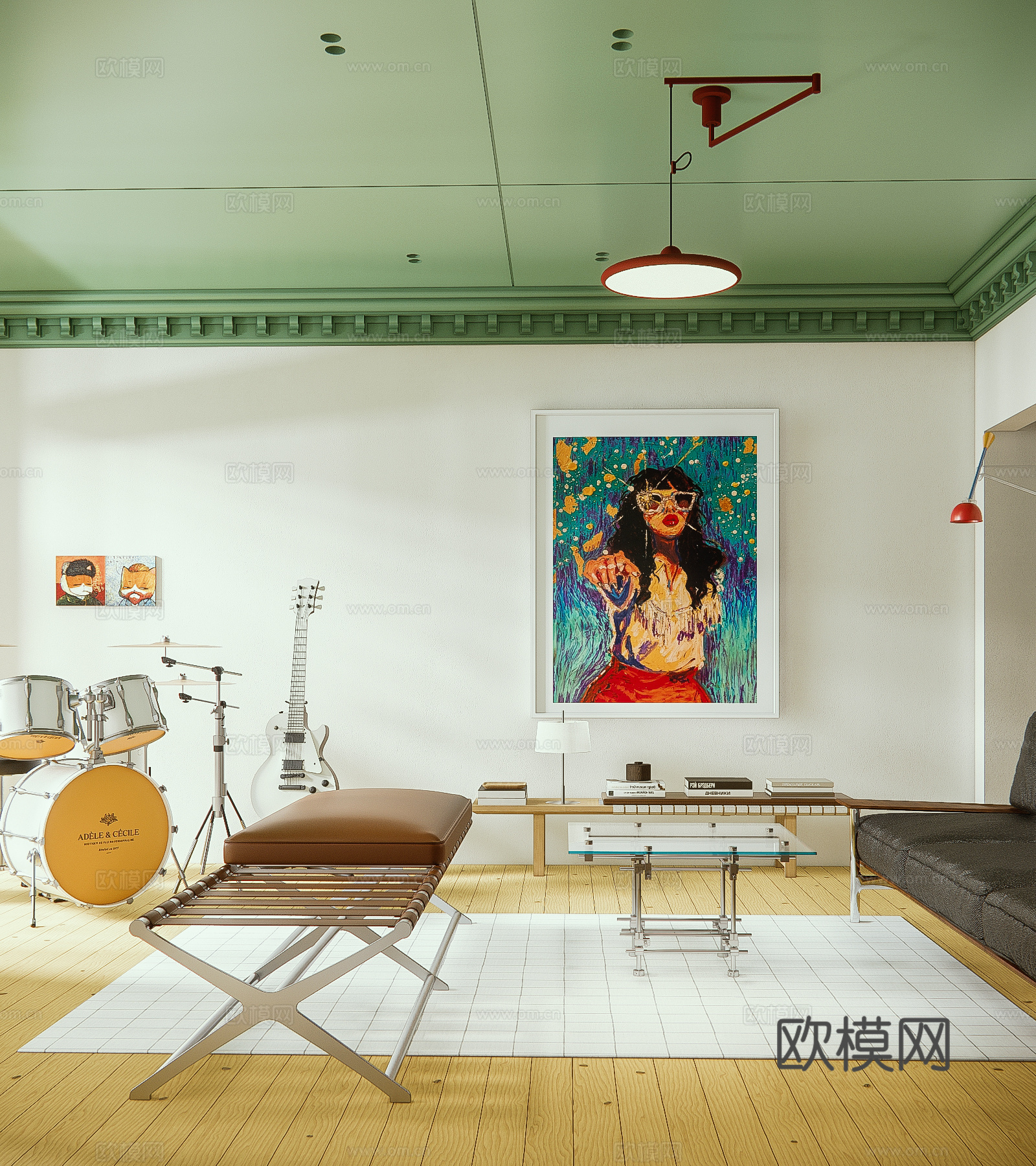 中古风客厅3d模型下载（渲染图2）