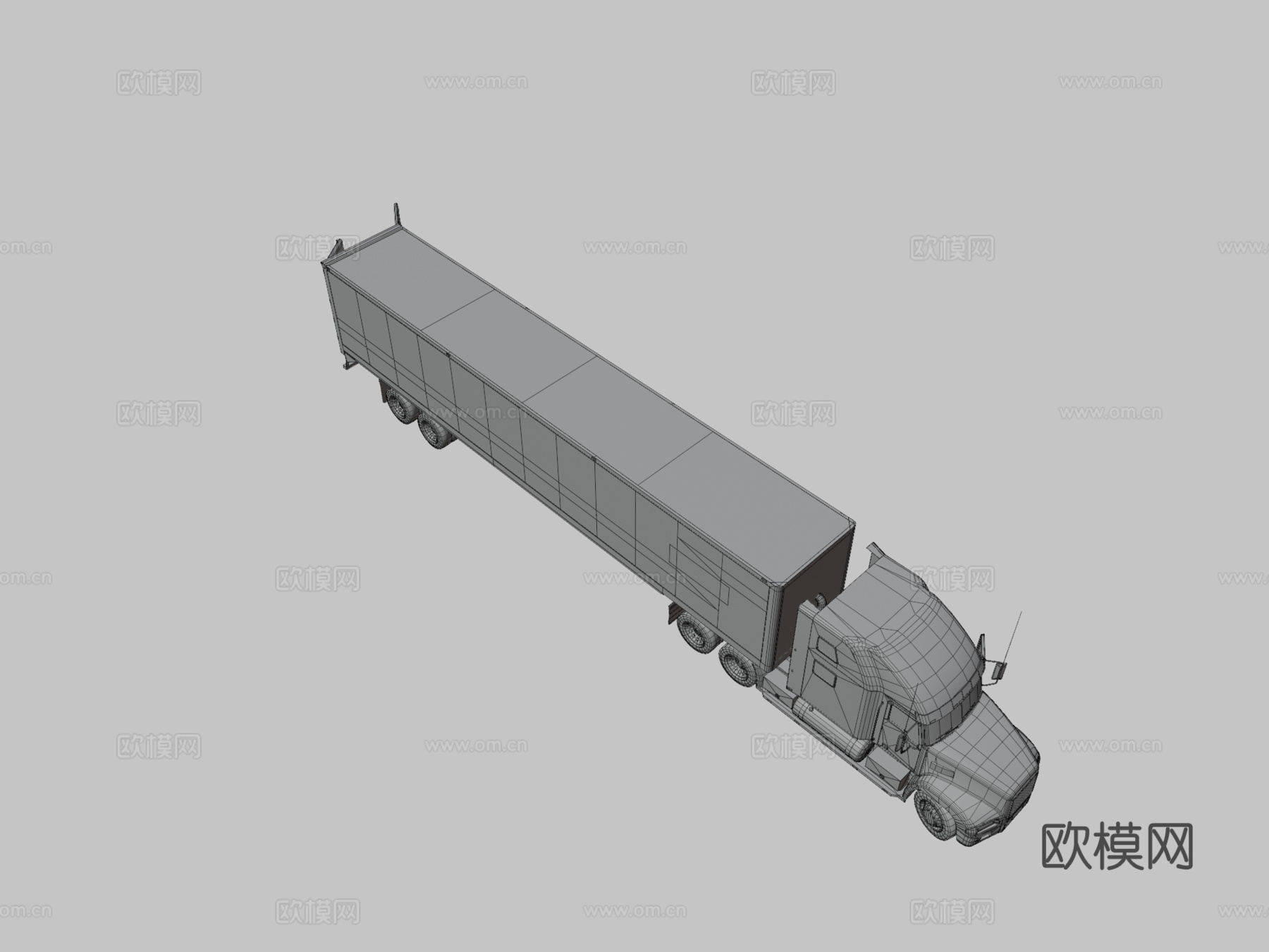 半挂卡车 平板拖车3d模型