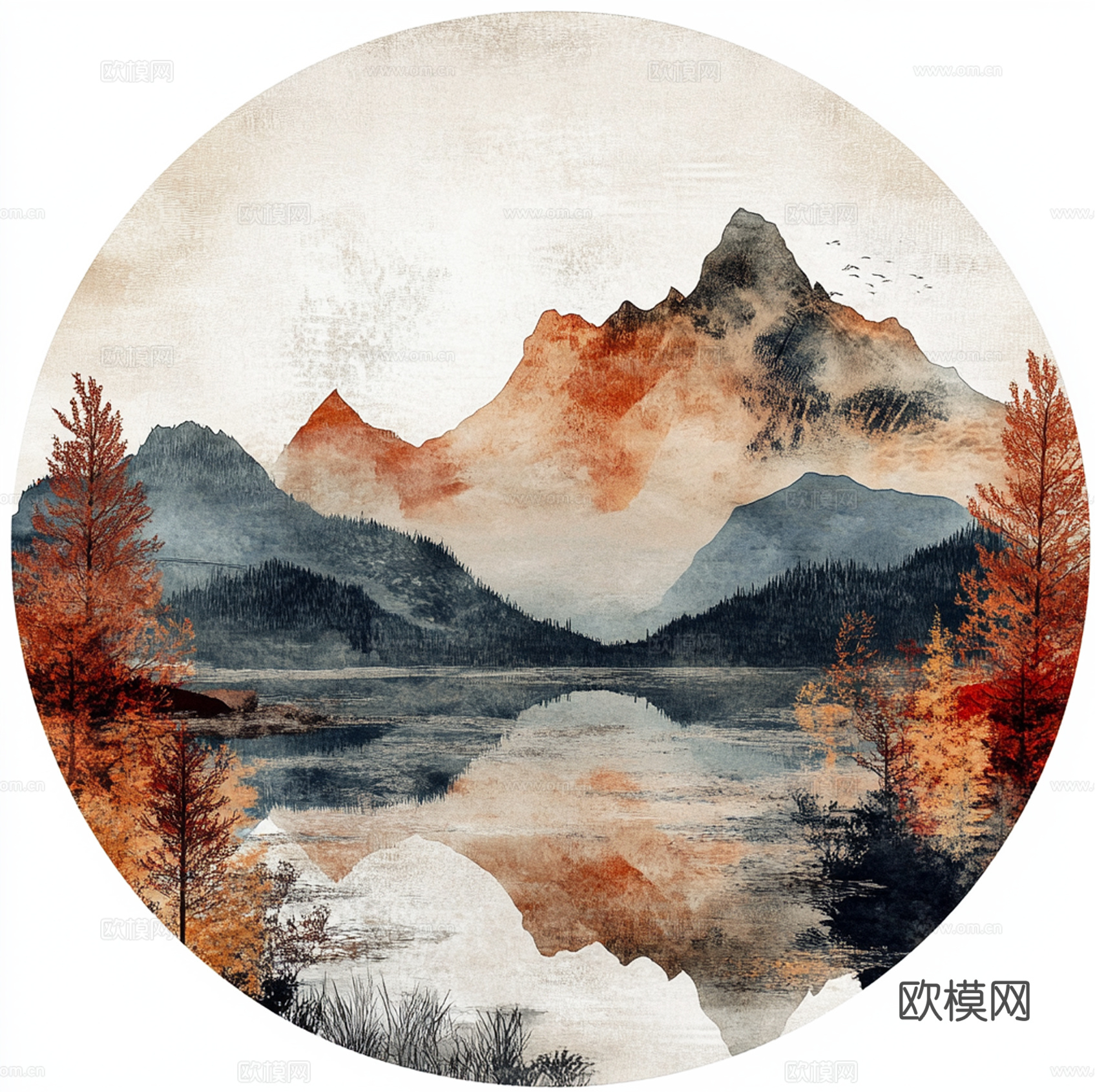 山水圆形地毯下载