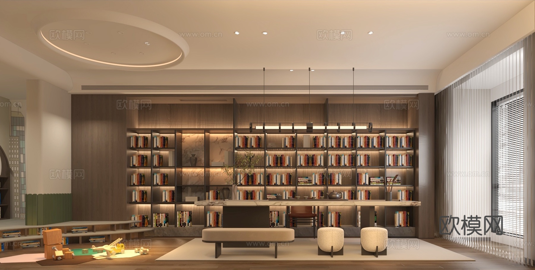 现代家庭书房 儿童阅读3d模型下载（渲染图1）