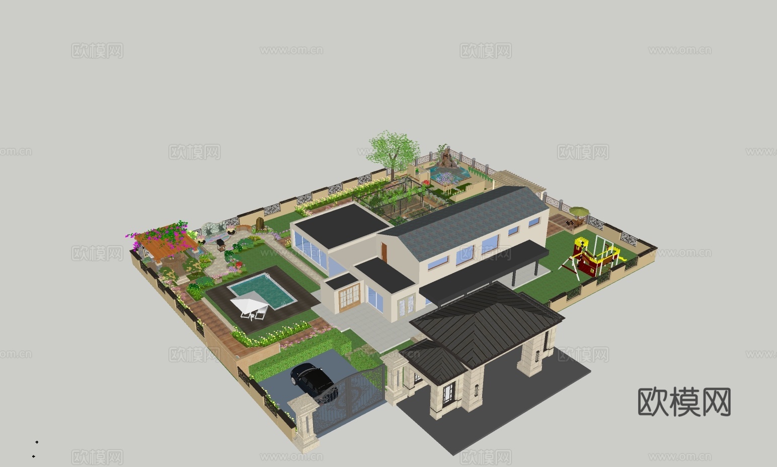 别墅庭院 花园 2022su模型