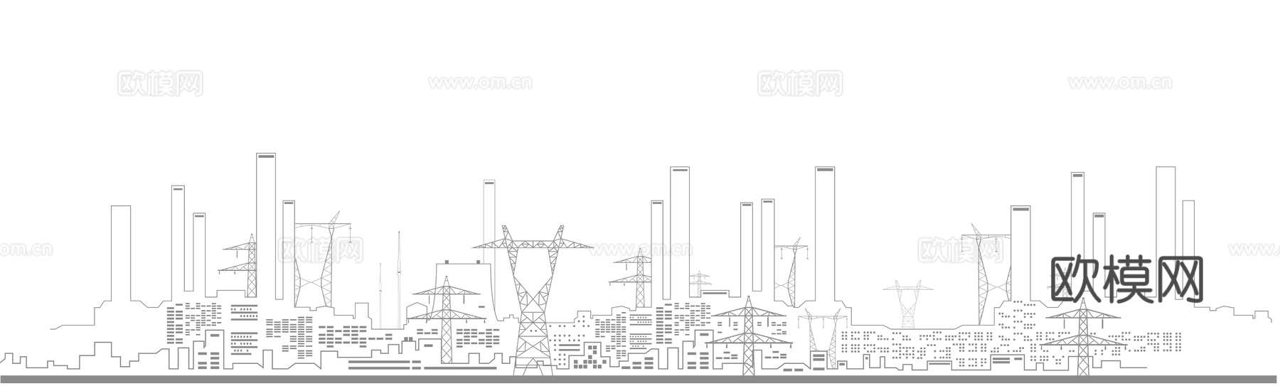电网 铁塔 线稿 城市贴图下载