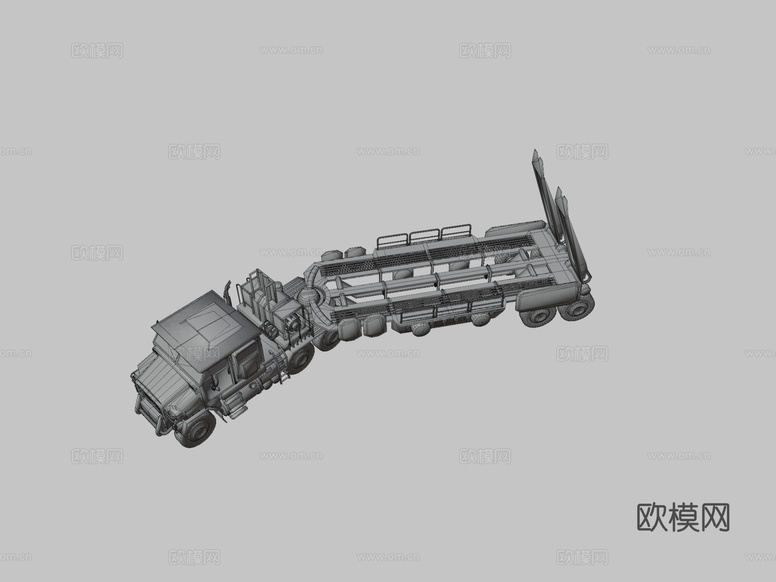 带拖车 卡车3d模型下载(渲染图3)