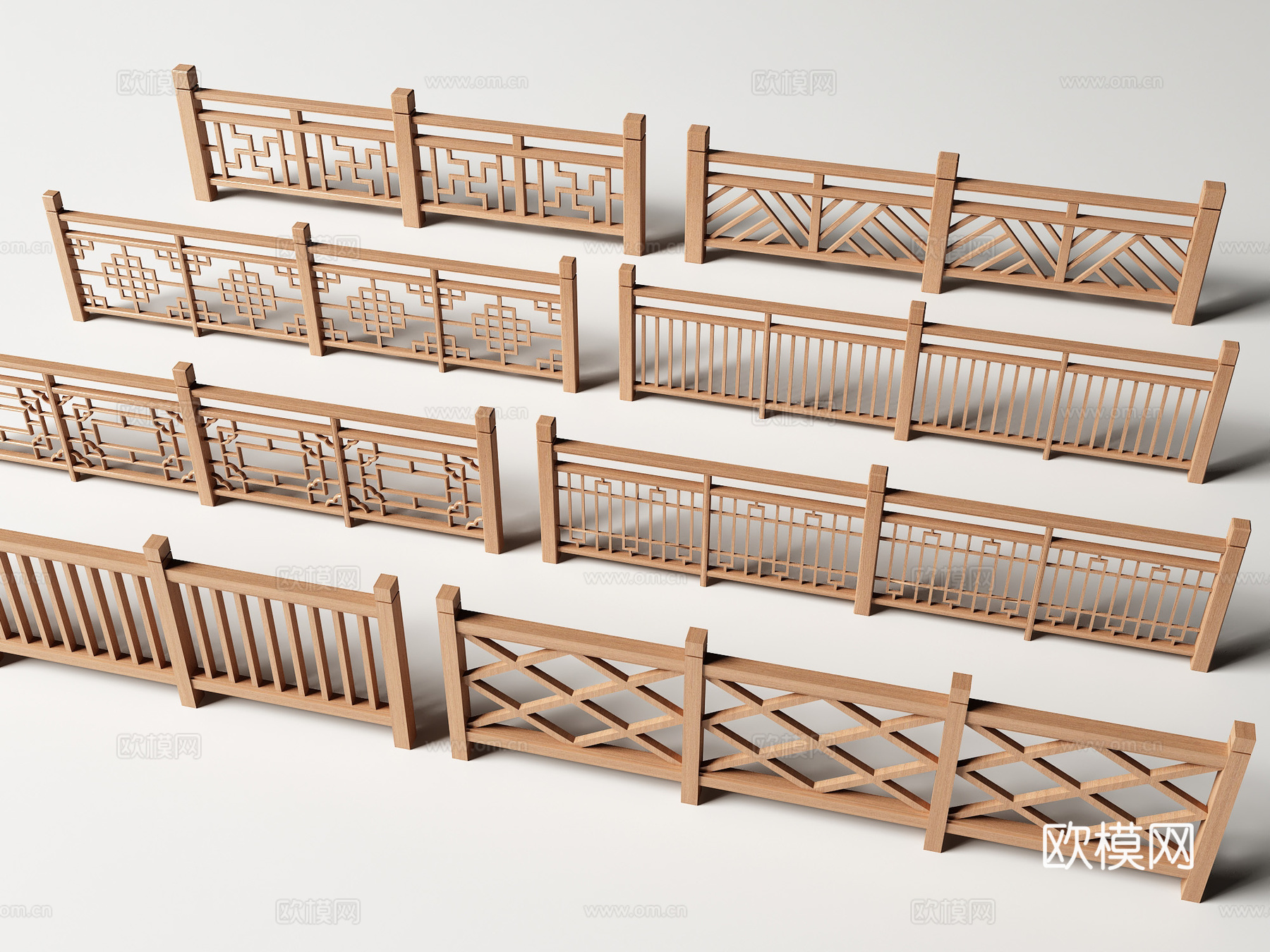 新中式栏杆 护栏 围栏3d模型