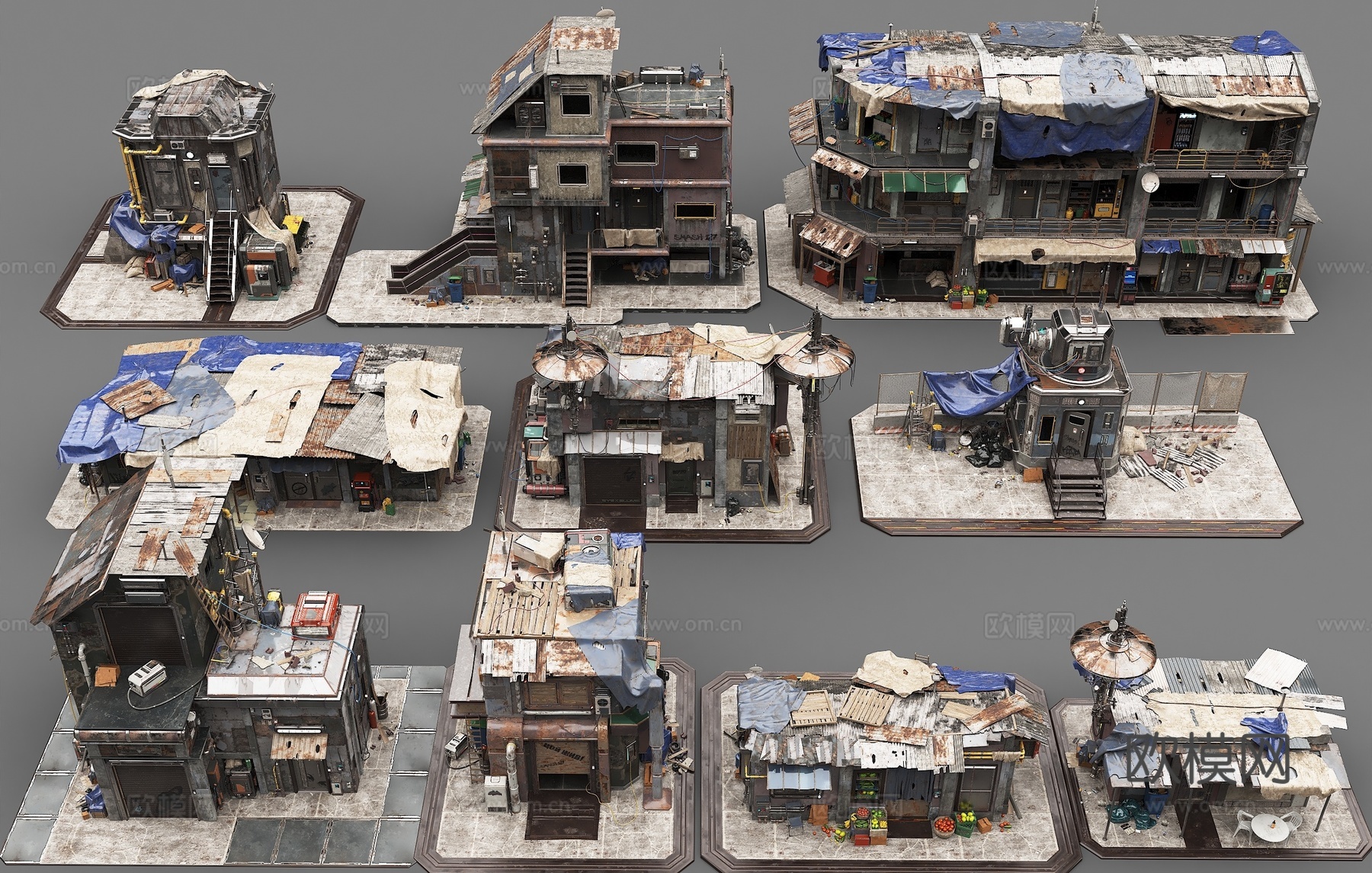朋克建筑 九龙城寨 贫民窟3d模型下载（渲染图1）