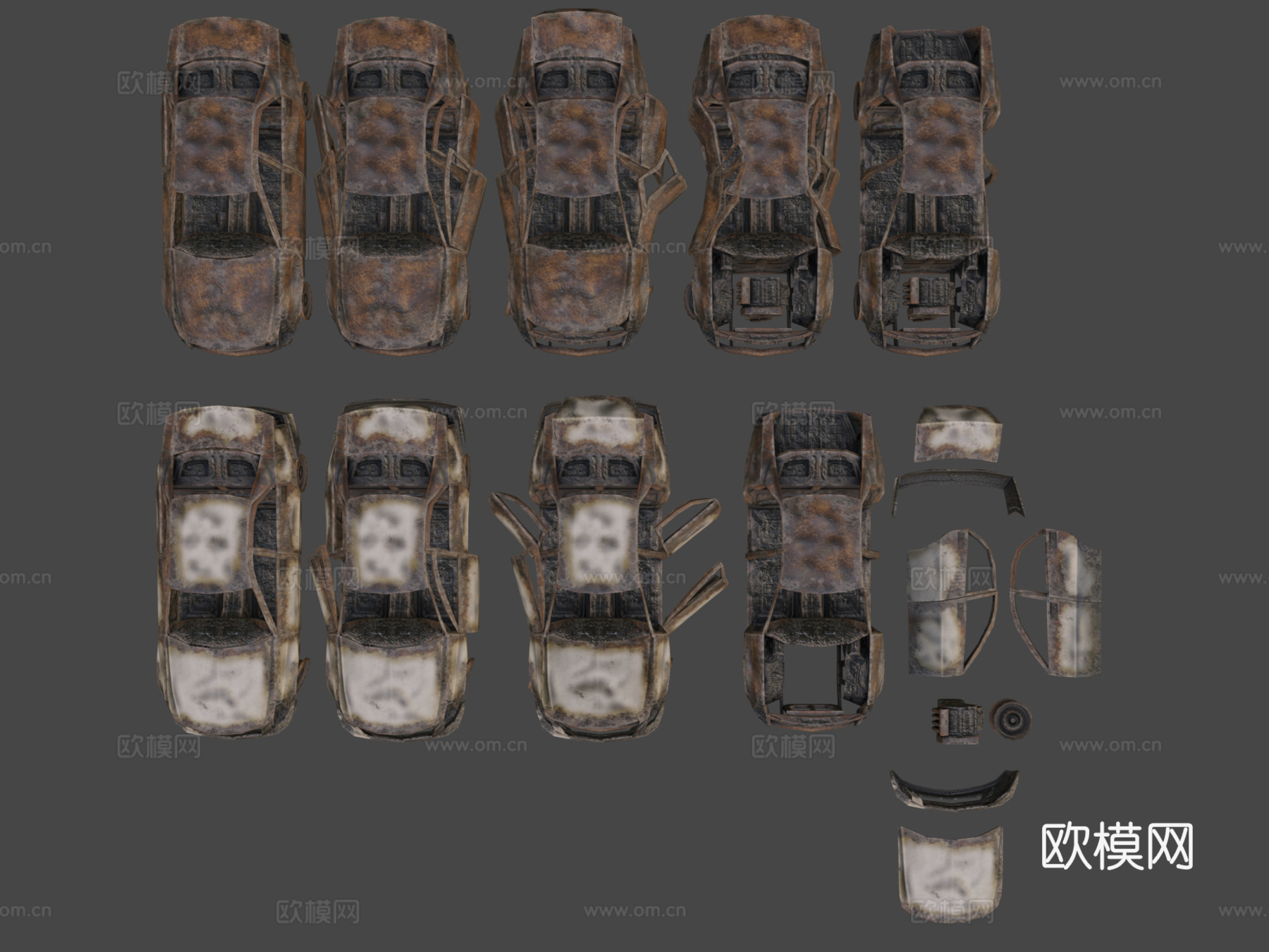 烧毁汽车 破损汽车su模型