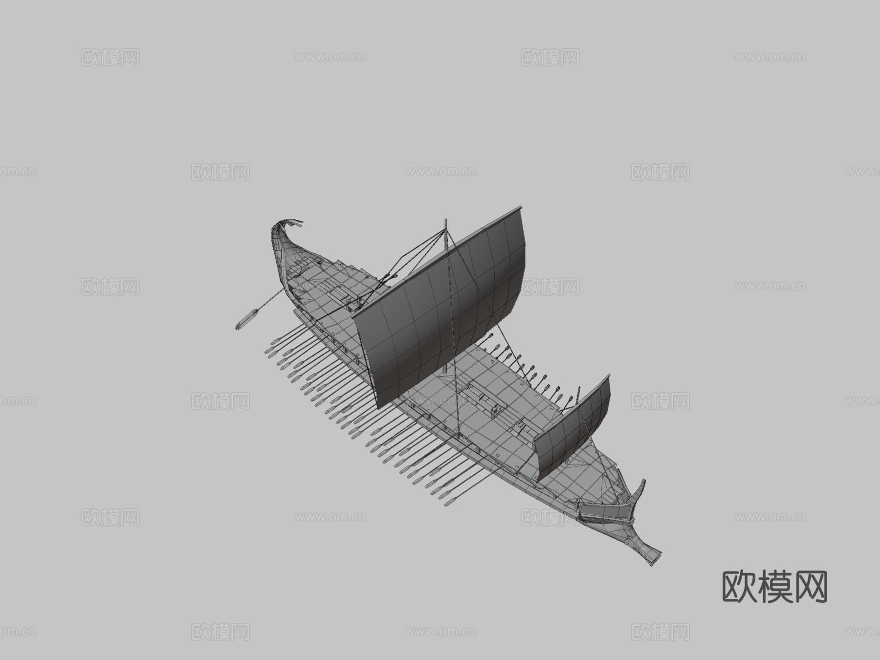 三层桨座战船su模型