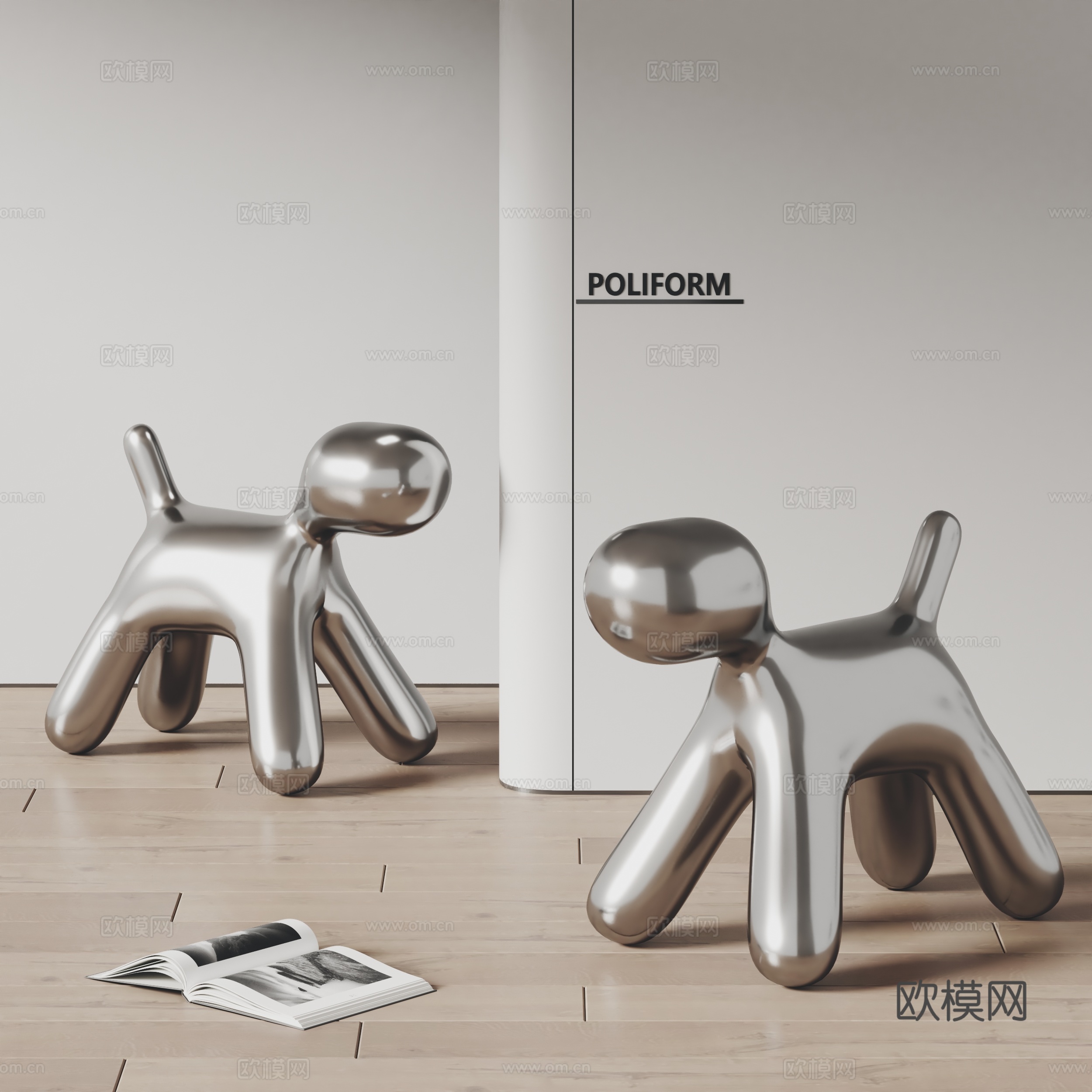 poliform 金属凳子 小狗凳子3d模型