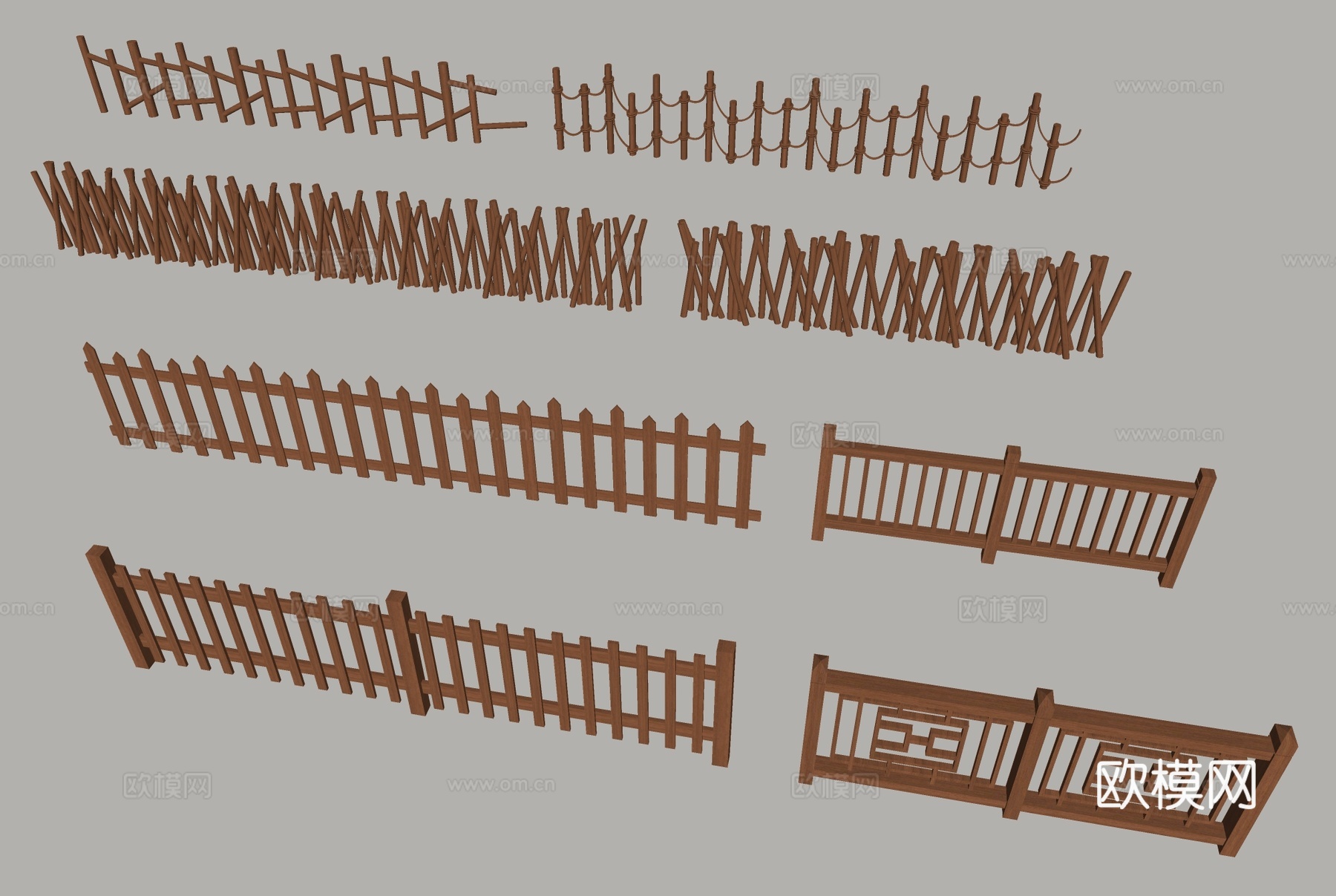 木栏杆 护栏 围栏 栅栏su模型