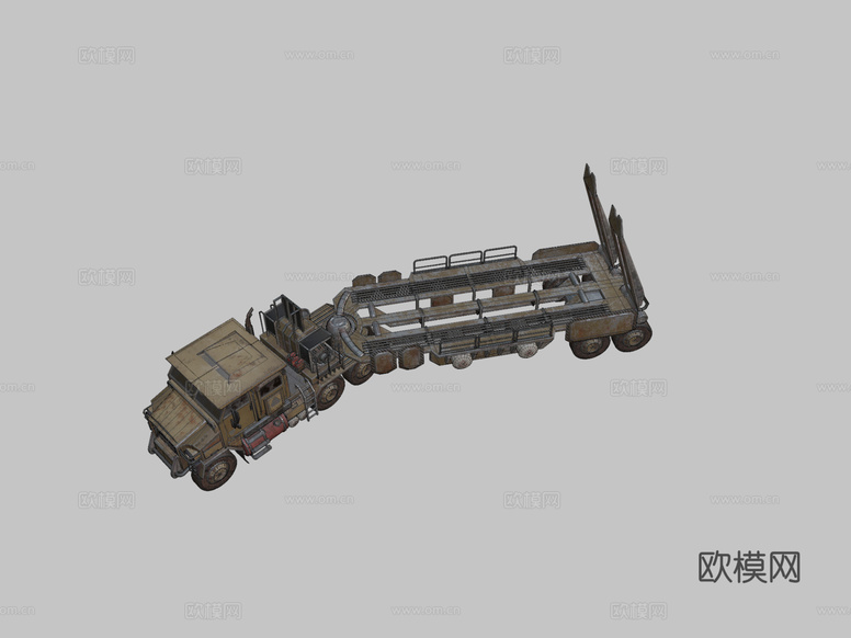 带拖车 卡车3d模型下载(渲染图2)