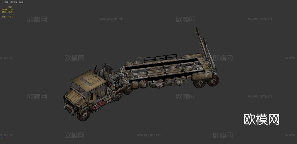 带拖车 卡车3d模型下载(渲染图4)